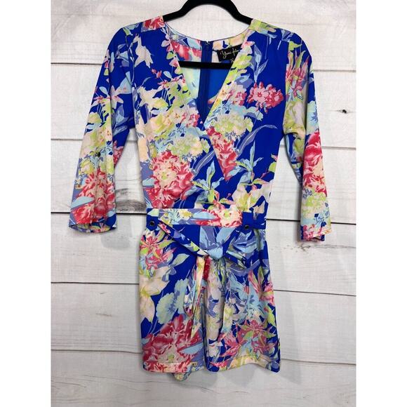 Yumi Kim Blue Zean Floral Liz Romper Size XS With Pockets - Picture 1 of 5